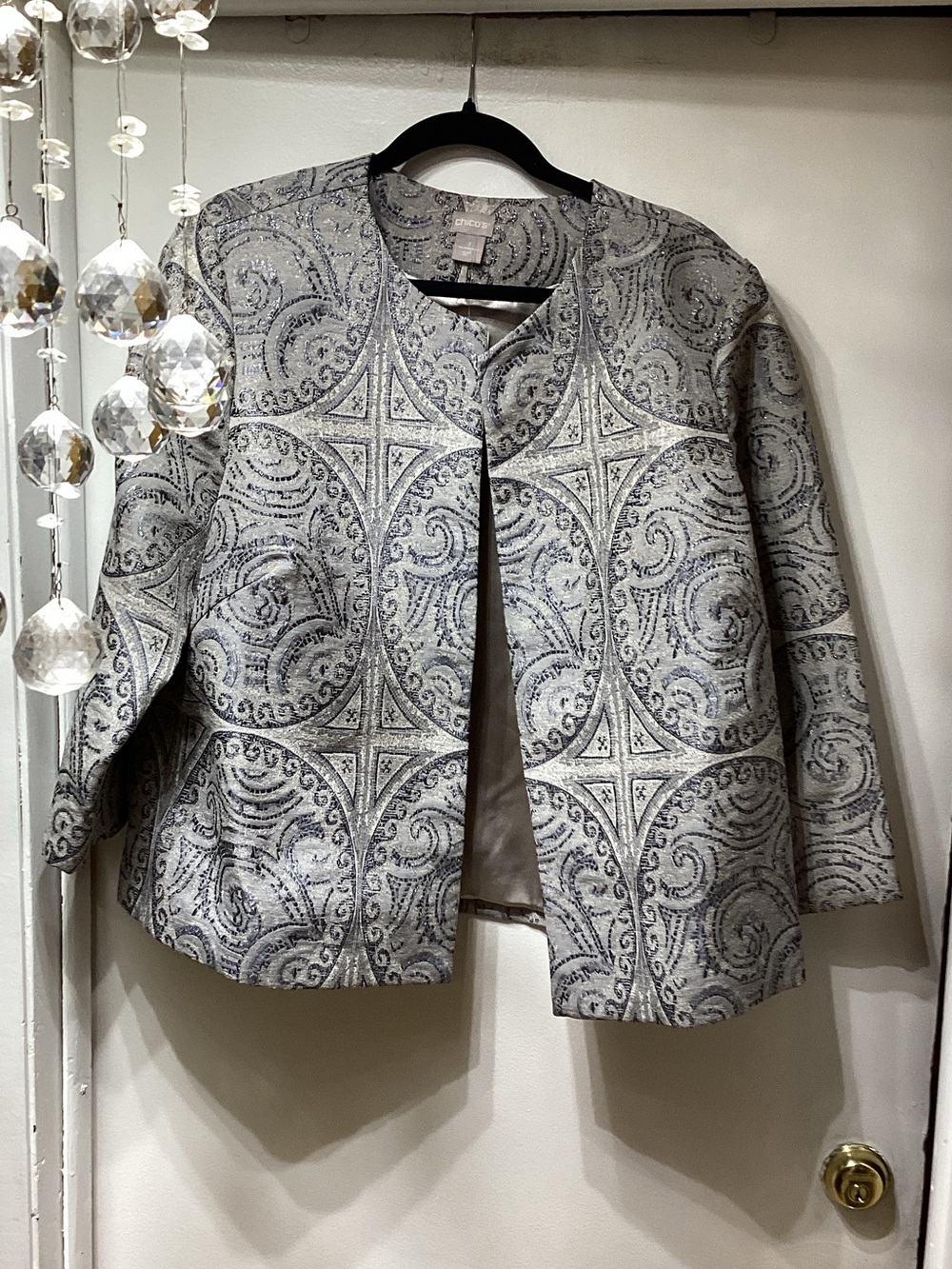 Chico's Gray Paisley-Scroll Open-Front Jacket